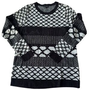 The Limited Black and White Geometric Funky‎ Sweater Tall Large V Neck